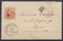 L. Affr. N°16A (carmin-rose Pâle) Lpts "60" Càd BRUXELLES /17 OCT 1864 Pour PARIS - [PD] - Càd Bleu "BELG 2 ERQUELINNES" - 1863-1864 Medaglioni (13/16)