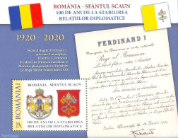 Romania 2020 Diplomatic Relations With Vatican S/s, Mint NH, History - Coat Of Arms - Unused Stamps