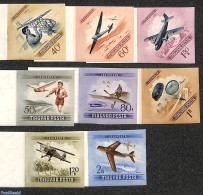 Hungary 1954 Flying Day 8v, Imperforated, Mint NH, Sport - Transport - Gliding - Aircraft & Aviation - Nuovi