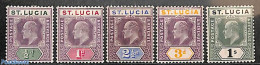 Saint Lucia 1902 Definitives, King Edward VII, WM CA-Crown 5v, Unused (hinged) - St.Lucie (1979-...)