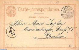 Switzerland 1876 Postcard 10c From Zürich To Berlin, Used Postal Stationary - Lettres & Documents