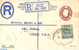Jamaica 1919 Registered Envelope 2d Uprated To London, Used Postal Stationary - Jamaica (1962-...)