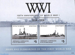Grenada Grenadines 2014 WWI 2v M/s, Mint NH, History - Transport - Ships And Boats - World War I - Ships
