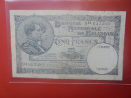 BELGIQUE 5 Francs 1931 Circuler COTES:10-20-50 EURO (B.33) - 5 Francs