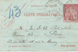 CARTE PNEUMATIQUE   Carte Postale CPA 1908 - Visiting Cards