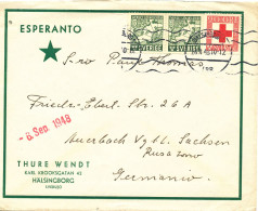 Sweden ESPERANTO Cover Sent To Russian Zone Germany Helsingborg 26-8-1948 (NB: Neadle Marks On The Cover) - Lettres & Documents
