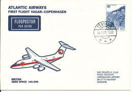 Faroe Islands First Flight Cover British Aero Space 146-200 Vagar - Copenhagen 28-3-1988 - Féroé (Iles)