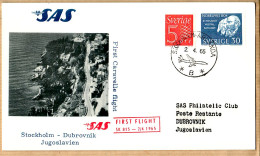 04542 / Sweden First SAS CARAVELLE Jet Flight 02-04-1965 STOCKHOLM -DUBROVNIK-JUGOSLAVIEN Cpav - Lettres & Documents