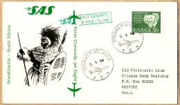 04541 / Sweden First SAS CORONADO Jet Flight Scandinavia SOUTH-AFRICA 05-04-1964 STOCKHOLM -NAIROBI Kenya Cpav - Cartas & Documentos