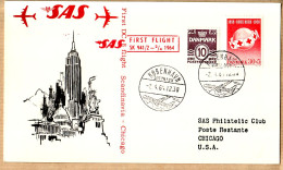 04540 / Danmark First SAS Jet Flight DOUGLAS DC-8 SCandinavia 02-04-1964 KOBENHAVN CHICAGO Copenhague Cpav - Briefe U. Dokumente