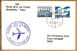 04554 / Sweden First SAS DOUGLAS DC-8 Jet Flight SCANDINAVIA FAR-EST 07-09-1961 STOCKHOLM TOKYO Cpav - Used Stamps