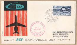 04525 / Danmark First SAS Jet Flight CARAVELLE 07-05-1960 COPENHAGEN LONDON 1er Vol COPENHAGUE LONDRES Danemark Cpav - Storia Postale