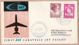 04524 / Danmark First SAS Jet Flight CARAVELLE 12-04-1960 COPENHAGEN ZURICH 1er Vol COPENHAGUE Danemark Cpav - Storia Postale