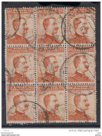 REGNO:  1917/20  VITTORIO  EMAN. III° -  20 C. ARANCIO  BL. 9  US. -  SFORBICIATO  A  SX. -  SASS. 109 - Oblitérés