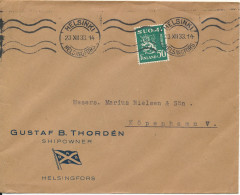 Finland Cover Sent To Denmark 23-12-1933 Single Franked Lion Type Stamp - Cartas & Documentos