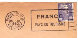 Marianne De GANDON 5F Seul Sur Enveloppe 16-12-1952 PARIS TRI N°16 (013)_Ti1365 - 1945-54 Marianna Di Gandon