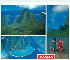 Tahiti - Moorea - Le Mont Rotui 899 M, Enlacé Par La Baie De Cook Et D'Opunohu - Multivues - Femmes Avec Habits Locaux - - Tahiti