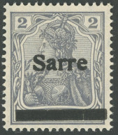 SAARGEBIET A1 PF D **, 1920, 2 Pf. Dkl`blaugrau (schraffierter Hintergrund), Aufdruck Irrtümlich Auf Dt. Reich Mi.Nr. 83 - Andere & Zonder Classificatie