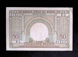 Billet, Banque D'état Du MAROC, Cinquante, 50 Francs, 2-12-49, 1949, 2 Scans - Morocco