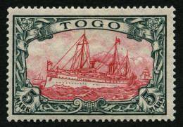 TOGO 23IIA *, 1919, 5 M. Grünschwarz/rotkarmin, Mit Wz., Kriegsdruck, Gezähnt A, Falzrest, Pracht, Gepr. Jäschke-L., Mi. - Togo