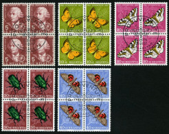 SCHWEIZ BUNDESPOST 648-52  VB O, 1957, Pro Juventute In Viererblocks Mit Zentrischen Ersttagsstempeln, Prachtsatz - Used Stamps