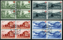 SCHWEIZ BUNDESPOST 508-11  VB O, 1948, Pro Patria In Viererblocks Mit Zentrischen Ersttagsstempeln, Prachtsatz - Used Stamps