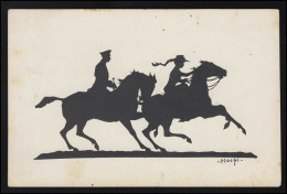 Scherenschnitt AK Ugo MOCHI Art Artist Ausritt Zu Pferde, BEESKOW 24.11.1917 - Silhouettes
