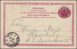 Postkarte P 20 SVERIGE-SUEDE 10 Öre, VAXHOLM 12.8.1894 Nach HAMBURG 4a 14.8.94 - Ganzsachen