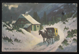 AK Kutsche Winter Pferde Schnee Landschaft, Gemälde Signiert, LÜCHTRINGEN 1912 - Other & Unclassified
