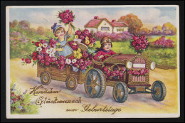 AK Straßenverkehr Kinder Auto Anhänger Blumen Glückwunsch, ARZBERG 11.7.1939 - Other & Unclassified