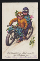 AK Kinder Fahren Motorrad Oldtimer Blumen, "Saar Abstimmung", LANDSHUT 4.10.35 - Other & Unclassified