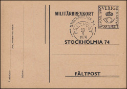 Militärpost MILITÄRBREVKORT Ausstellung STOKHOLMIA'74, SSt FÄLTPOST 29.9.1974 - Entiers Postaux