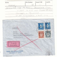 Norvège - Lettre Exprès De 1952 - Oblit Oslo - Exp Vers Remscheid - Cachet Train Hamburg Osnabrück + Remscheid Essen - Brieven En Documenten