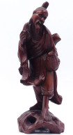 Statue, "Vieil Homme Au Panier " - 21 Cm - En Bois Rouge - Asiatische Kunst