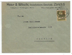 Suisse Zurich 17feb1921 Local CV With Provisional Overprinted G.Tell C10/13 Solo Franking - Marcophilie