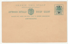 Oranje Vrij Staat ONLY REPLY PART Of VRI Overprinted Postal Stationery Postcard  B240401 - Orange Free State (1868-1909)