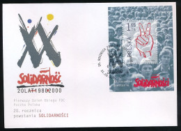 POLAND FDC 2000 SOLIDARITY SOLIDARNOSC 20TH ANNIV OF THE TRADE UNION MS V FOR VICTORY SIGN 2 FINGERS GDANSK DANZIG - Solidarnosc-Vignetten