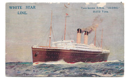 Postcard White Star Line Liner RMS Cedric Painting By Montagu Birrell Black Unposted - Paquebots