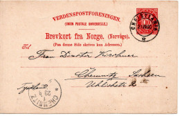 76560 - Norwegen - 1890 - 10o Posthorn GAKte CHRISTIANIA -> CHEMNITZ (Deutschland) - Covers & Documents