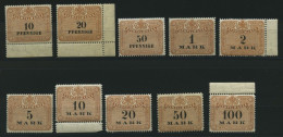SACHSEN **, 1910, 10 Pf. - 100 Mk. Stempelmarken, Wz. Treppen, 10 Werte Postfrisch, Pracht - Sachsen