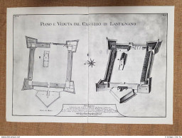 Piano E Veduta Castello Di Lantignano Granducato Di Toscana Warren 1749 Ristampa - Cartes Géographiques