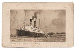 Postcard Cunard Line Liner RMS Carmania Off Fishguard Posted From Hillcrest Mines Canada - Paquebots