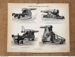 Armi Cannoni E Artiglieria Navali E Costiere Navi E Coste Marina Tavola Del 1890 - Ante 1900