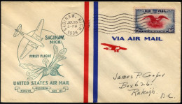 US-FLUGPOST 20.7.1938, AM-Erstflug SAGINAW-RALEIGH, Prachtbrief - 1c. 1918-1940 Lettres