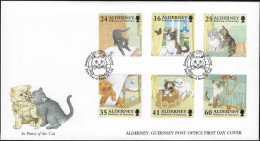 Aurigny, Alderney 1996 Y&T 94 à 99. Chatons Sur FDC - Katten