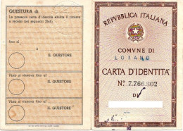 CARTA D'IDENTITA' EMESSA A LOIANO 1959 - Timbri Generalità