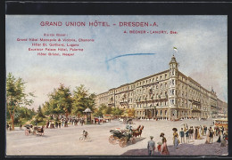 AK Dresden, Grand Union Hôtel Mit Strassenbahnen  - Dresden