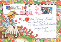 ENVELOPPE AIR MAIL ILLUSTREE FLEURS ET COEURS BARRINGTON 8/7/1994 POUR FRANCE VICHY - Covers & Documents