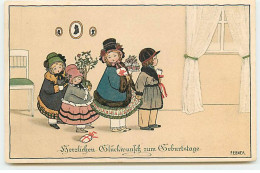 N°19207 - P. Ebner - Enfants En Manteaux Portant Des Cadeaux Et Des Fleurs - Ebner, Pauli