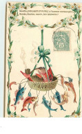 N°14778 - Carte Gaufrée - 1er Avril - Souffle Poisson D'Avril  ... - Panier Avec Poisson Fumant Une Pipe - 1 De April (pescado De Abril)